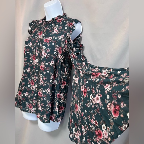 Ro & De Anthropologie Blouse Floral Green Long Bell Sleeve Off Shoulders Small - Picture 3 of 11